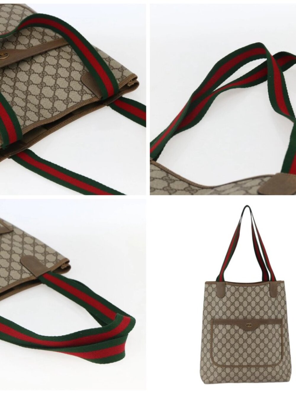 GUCCI GG Supreme Web Sherry Line Tote Bag PVC Beige Gold 39 02 003 Auth 173540 - Picture 12 of 13